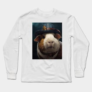 Funny Sayings Guinea Pig in Hat Graphic Humor Original Artwork Silly Gift Ideas Long Sleeve T-Shirt